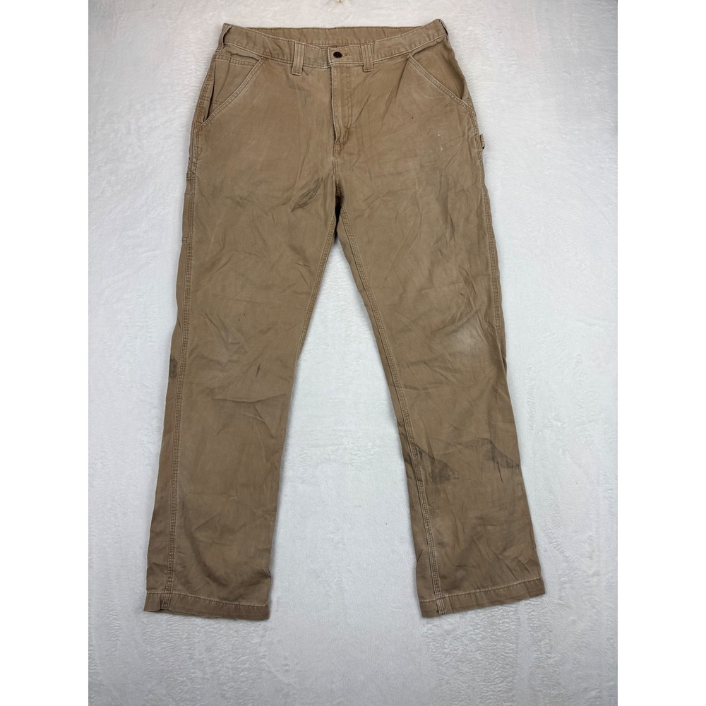 Carhartt Mens 36x34 Vintage Distressed Carpenter Pants Tan Duck‎ Canvas Workwear
